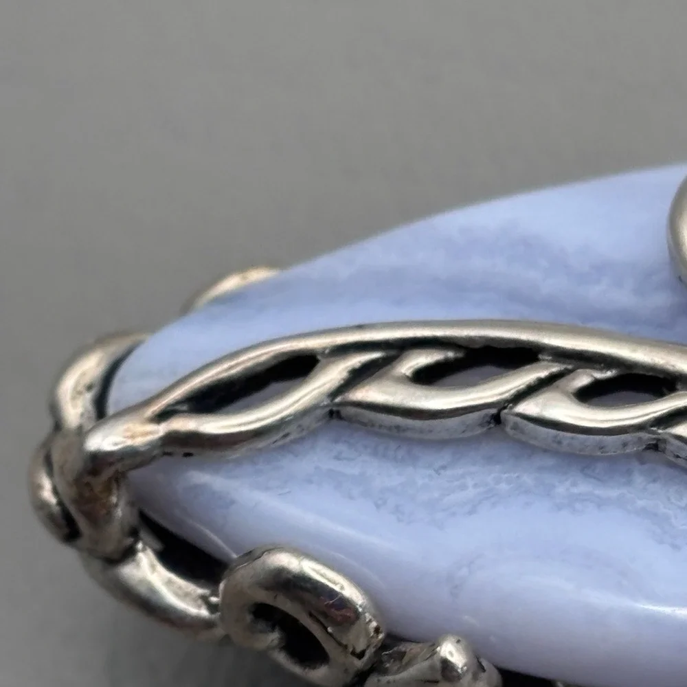 Vintage Carolyn Pollack Relios Sterling Blue Lace Agate Pendant 2.5